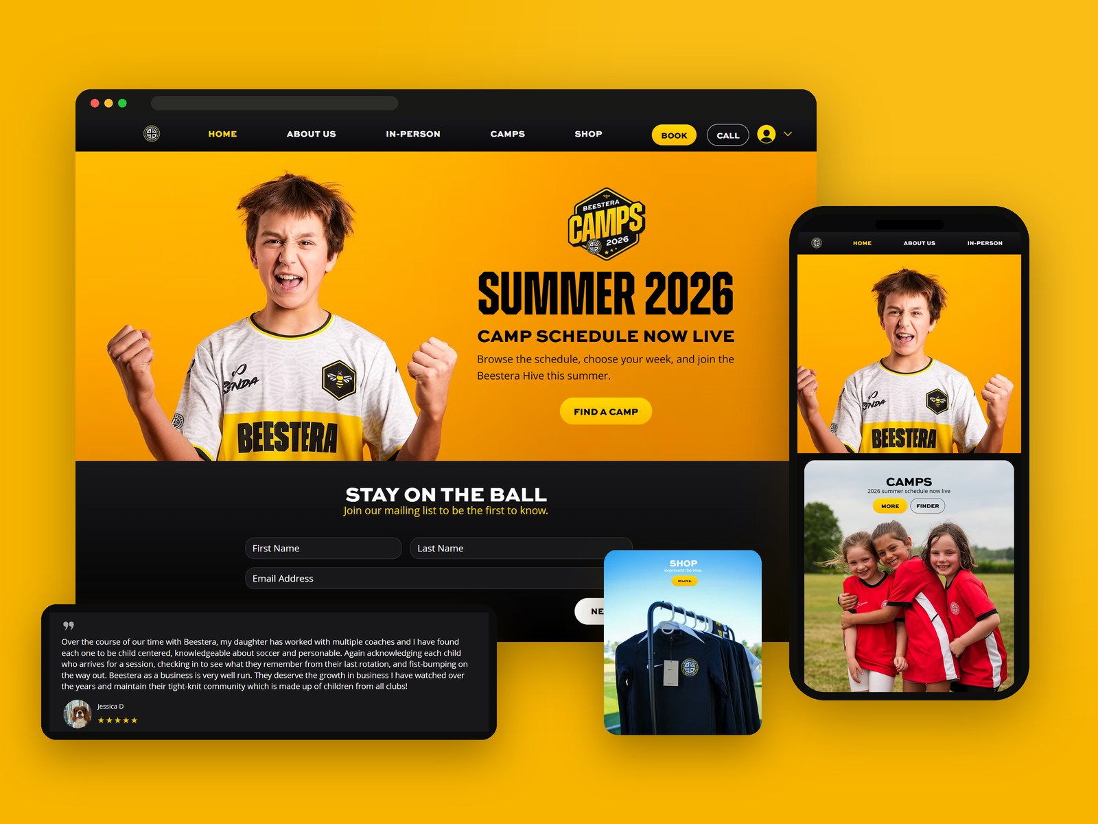 Beestera: A training platform for a soccer academy where parents register and pay for several players in one checkout.