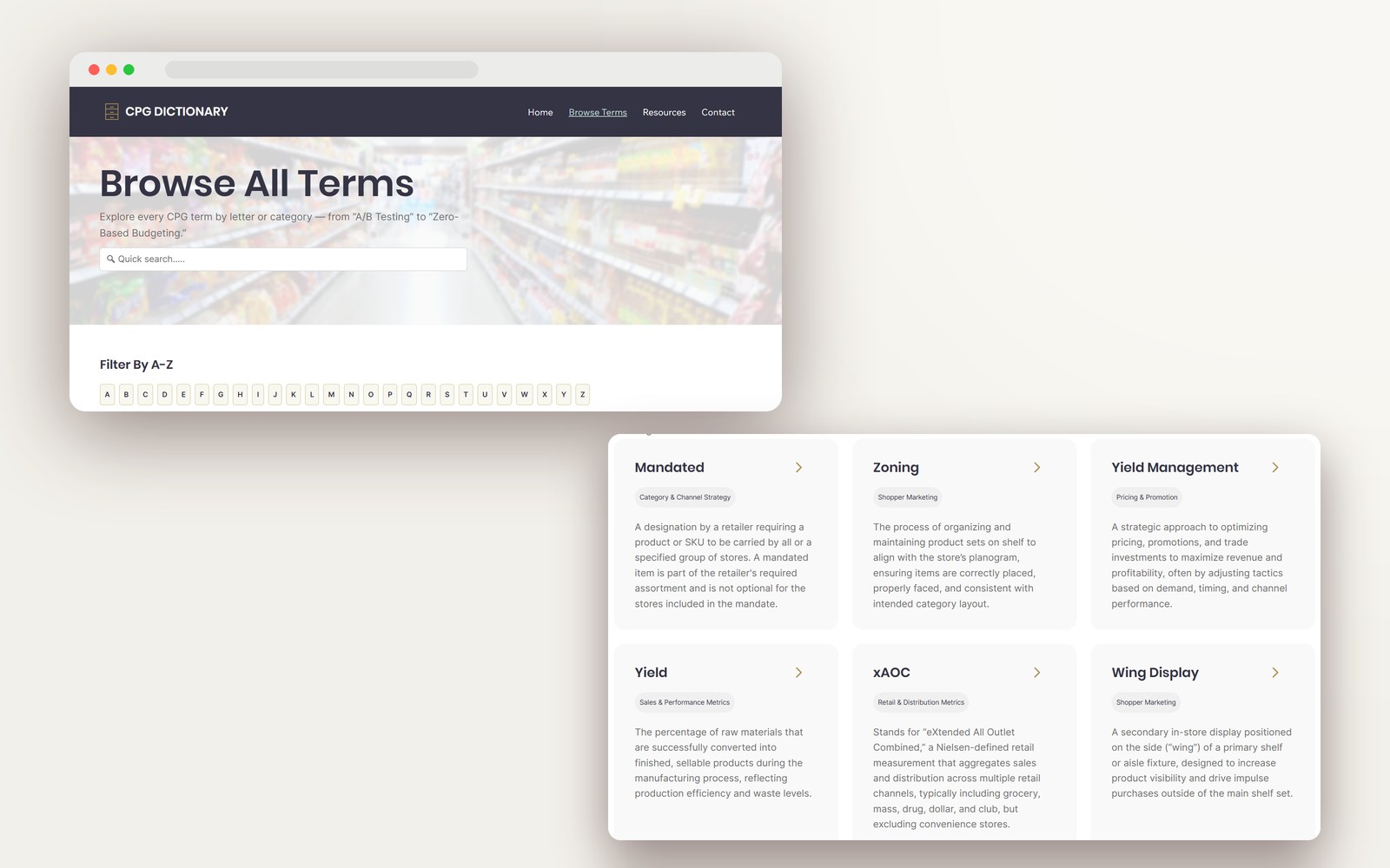 CPG Dictionary: Debounced live search