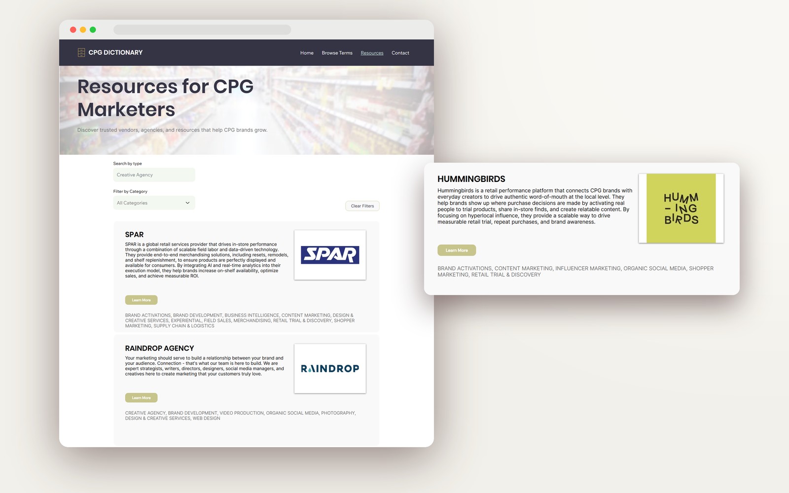 CPG Dictionary: Multi-filter browsing with shareable URL state