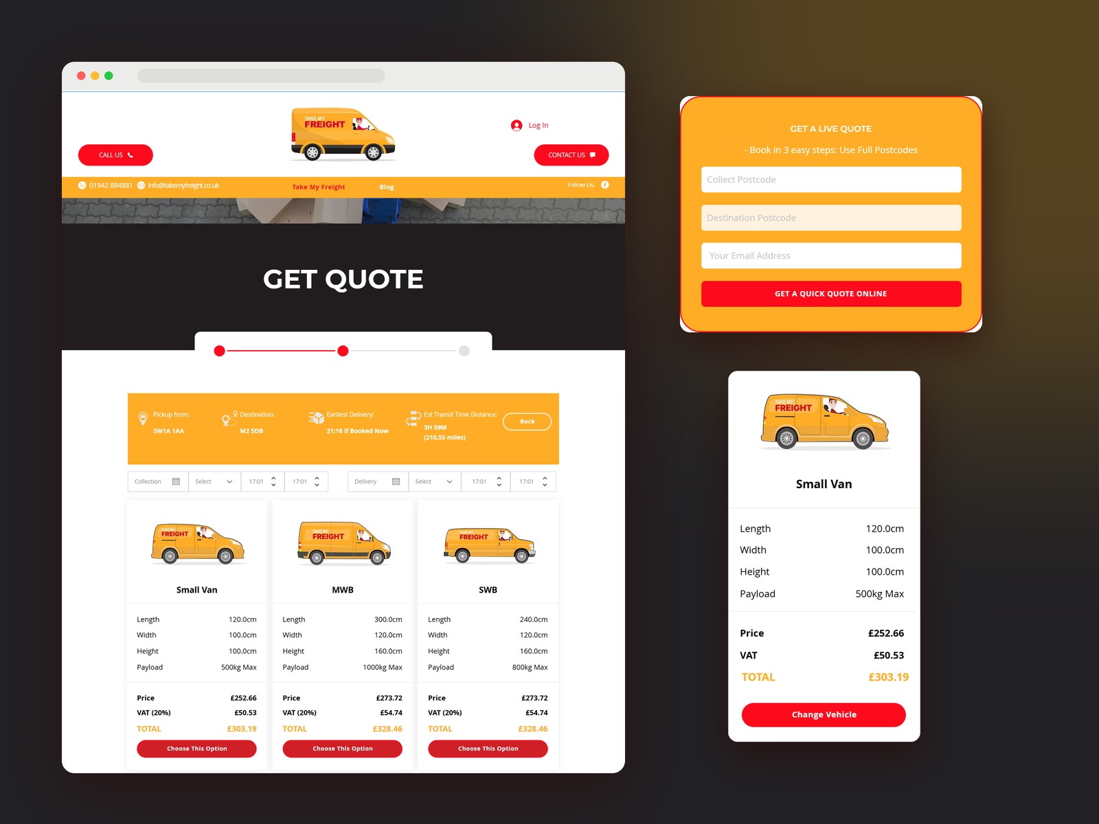 Take My Freight: A same-day courier booking platform with a live quote engine, dynamic vehicle pricing, and automated invoicing.